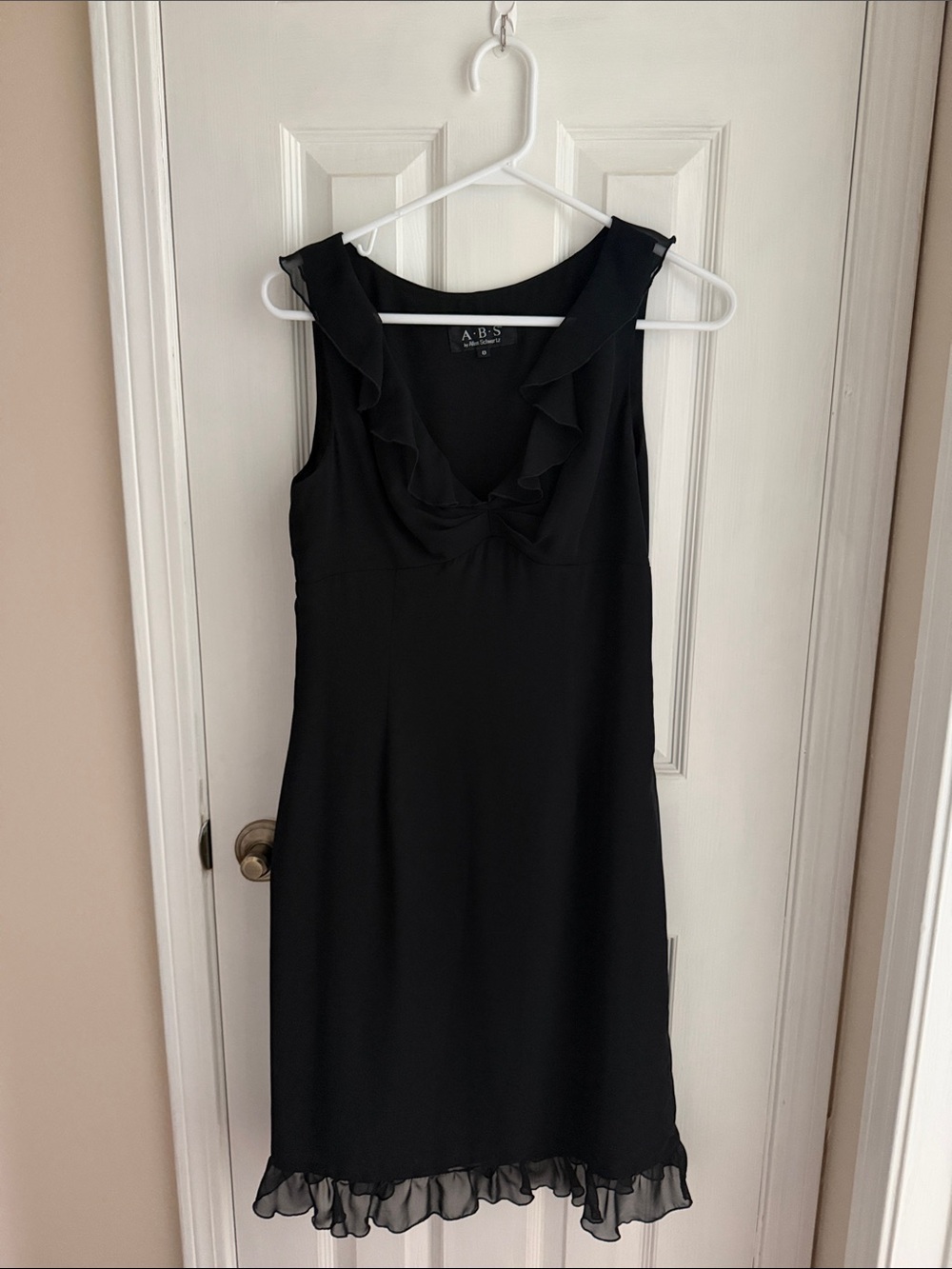 Allen B. By Allen Schwartz Black Ruffle V-Neck Sleeveless Dress